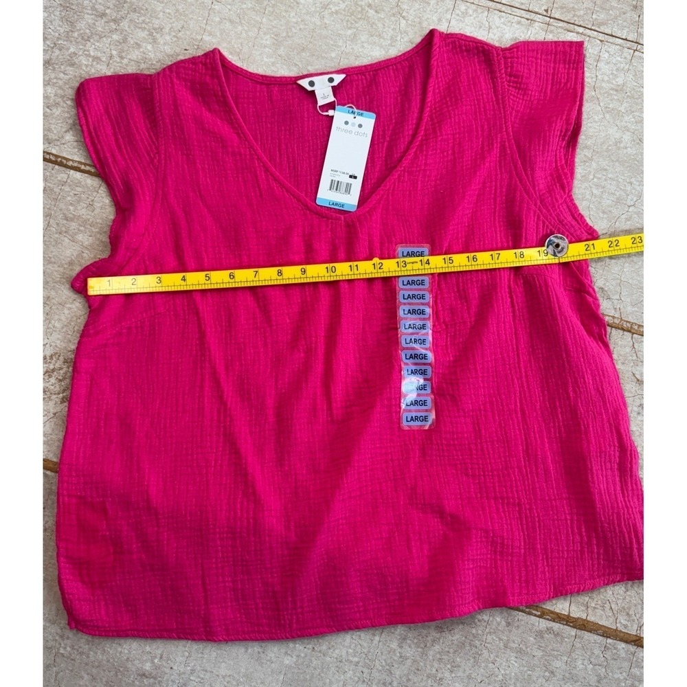 Three Dots‎ Top T-shirt Large Cotton Gauze Pink V Neck Lightweight NWT Blouse - Picture 6 of 9